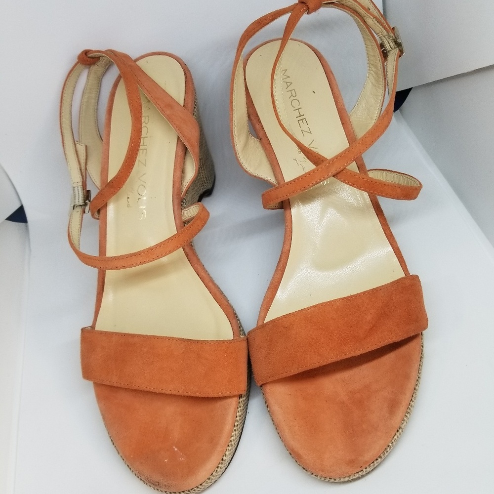 MARCHEZ VOUS Anne Apricot Suede Woman's Sandals 9M